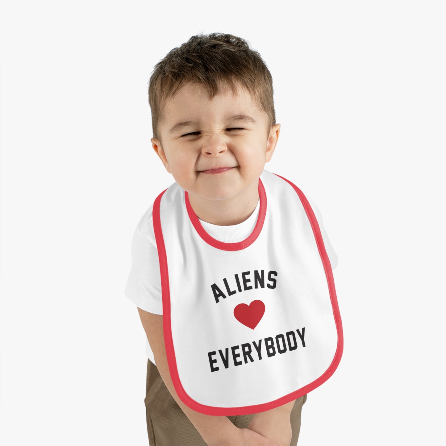 Aliens love Baby Contrast Trim Jersey Bib