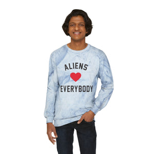 Tye Dye Aliens Love Unisex Color Blast Crewneck Sweatshirt