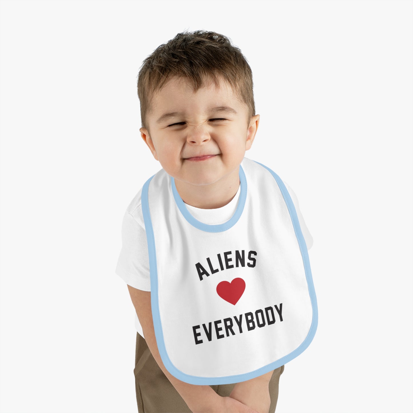 Aliens love Baby Contrast Trim Jersey Bib