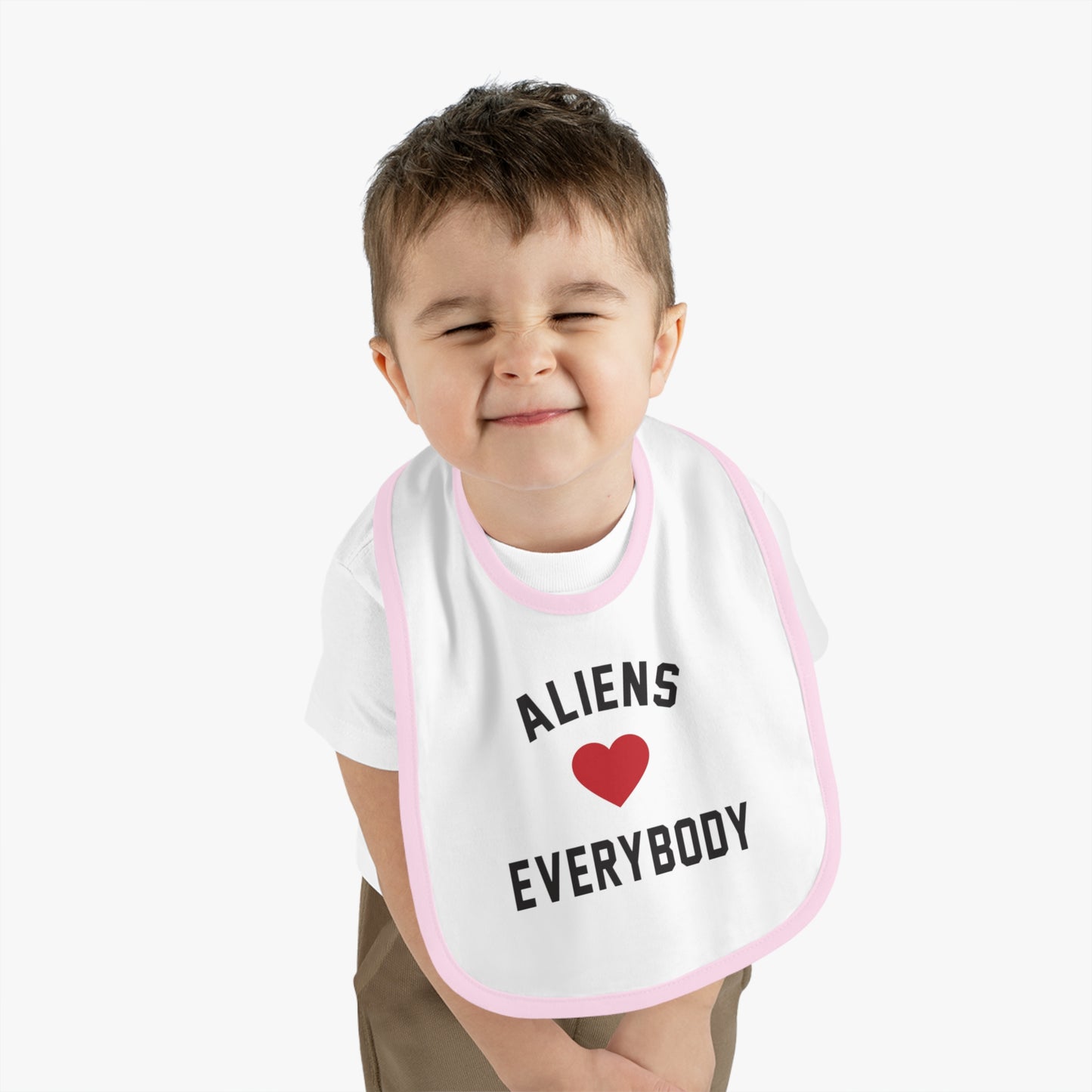 Aliens love Baby Contrast Trim Jersey Bib