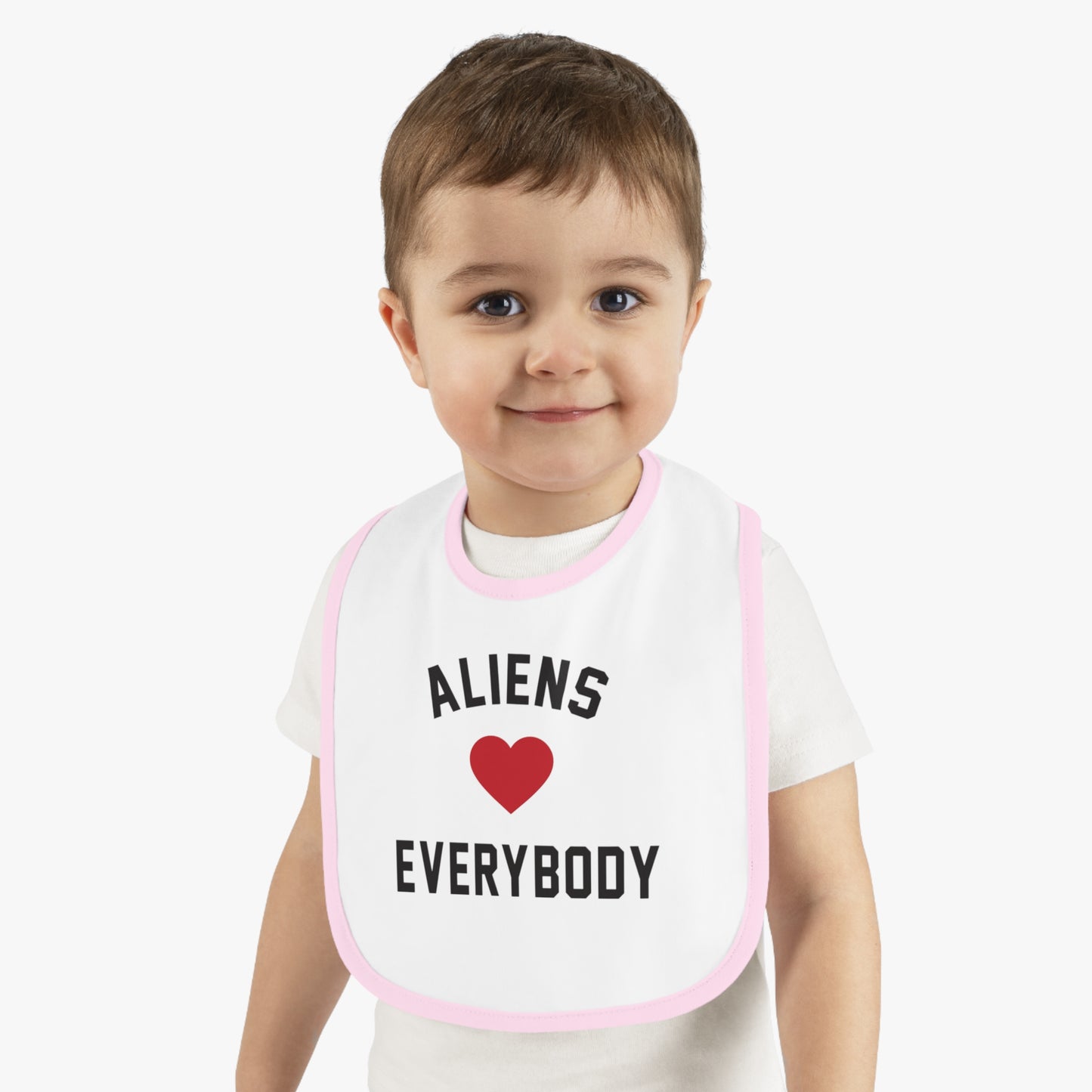 Aliens love Baby Contrast Trim Jersey Bib