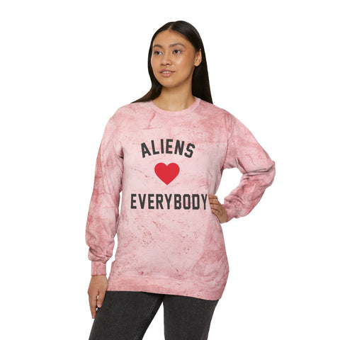 Tye Dye Aliens Love Unisex Color Blast Crewneck Sweatshirt