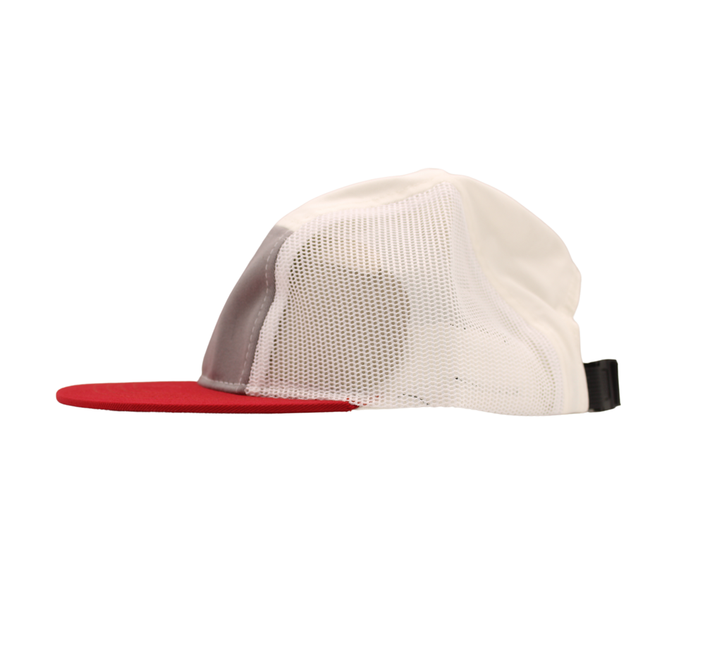 Red-Grey 5-Panel Mesh Trucker Cap