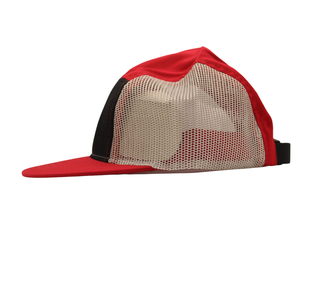 Blank 5 Panel Strapback Red-Blk-Mesh