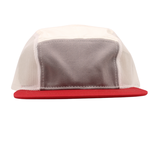 Red-Grey 5-Panel Mesh Trucker Cap