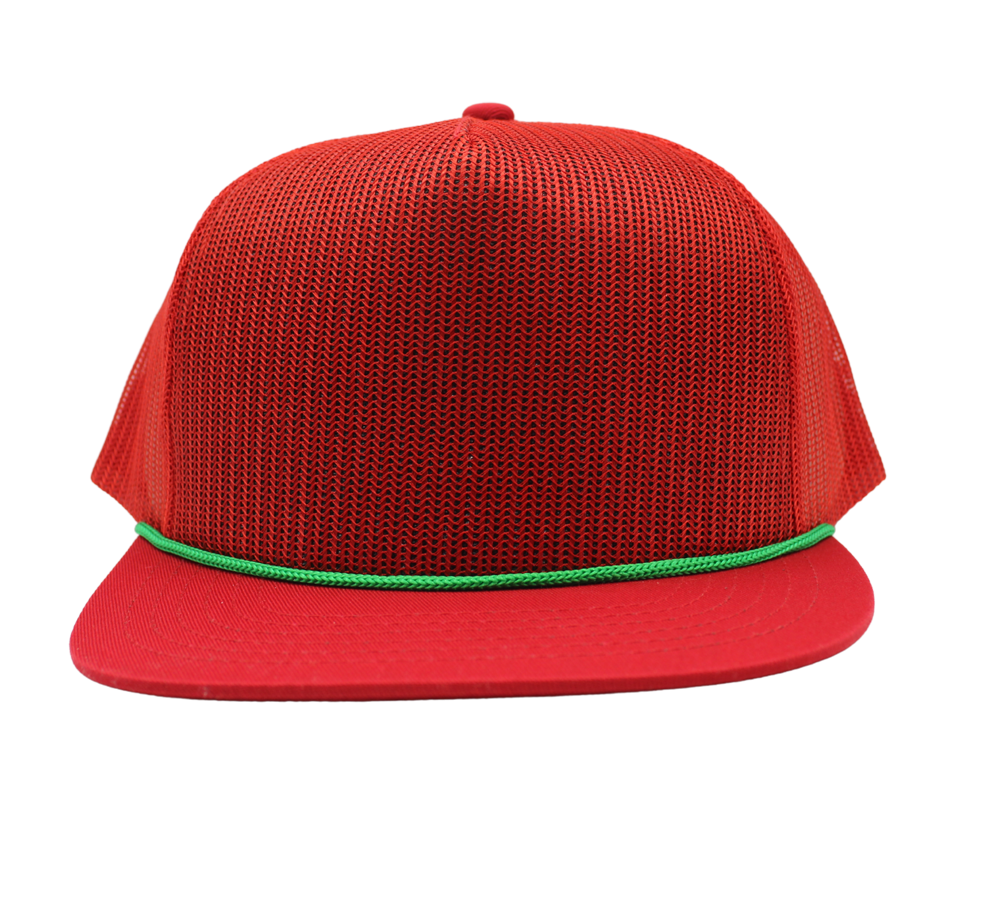 Red and green rope 5 panel trucker