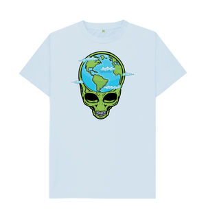 Sky Blue Aliens Built Earth Skull World Tee