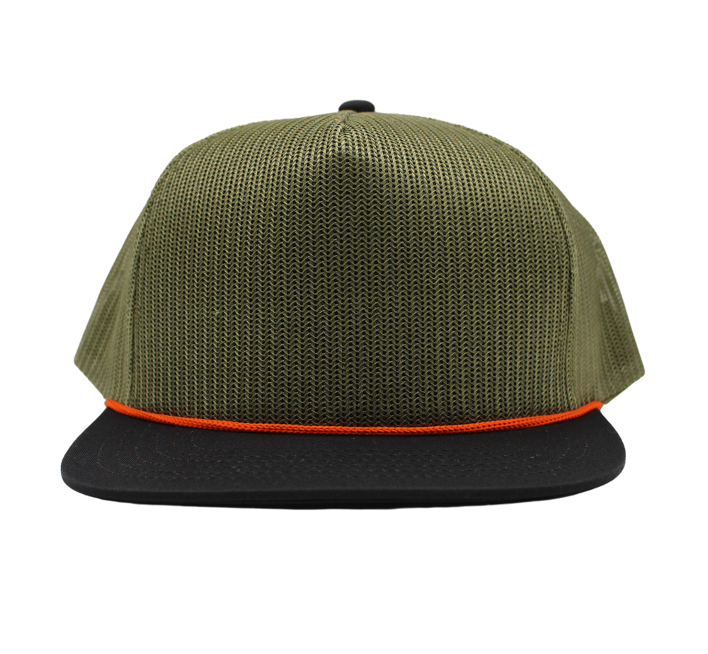 Blank Trucker Mesh Olive Orange Rope Snapback